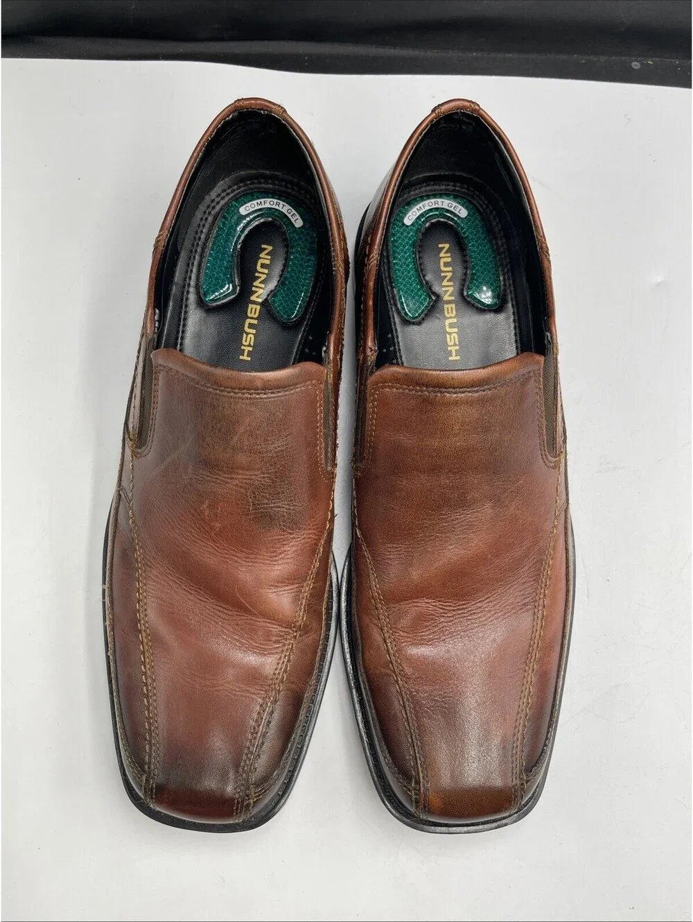 Nunn Bush Mens Brown Leather Slip On Loafers Comfort Gel Dress Shoes Size 10.5M